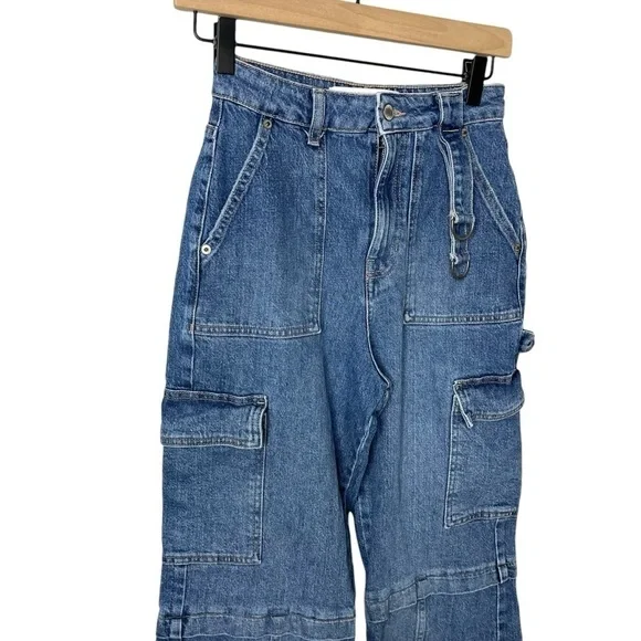 Social Tourist Ultra High Rise Cargo Wide Leg Jeans Size 25 - Picture 2 of 7